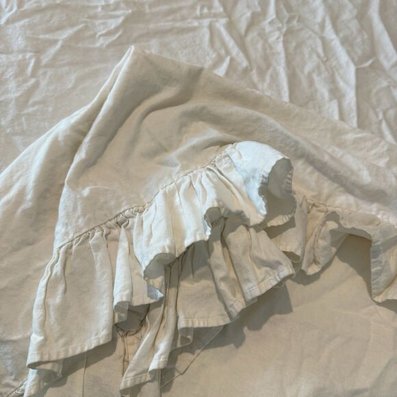 Pottery Barn Harland Linen Cotton Duvet 2007 Ruffles Button Country Cottage Cozy - Picture 1 of 6